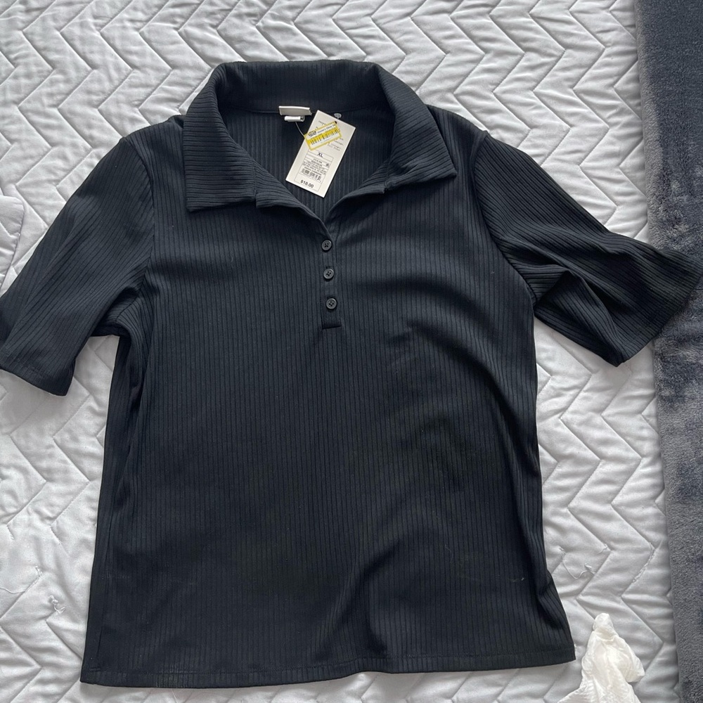 NWT women’s Black Ribbed Polo Shirt top